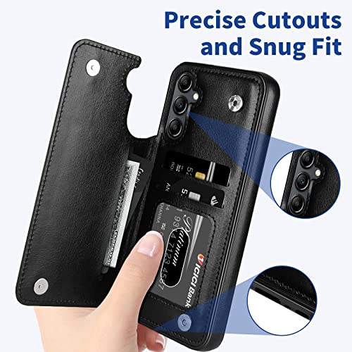 Coolden For Samsung Galaxy A14 5G Case Wallet With Card Holder, Pu Leather Galaxy A14 Flip Cover With Magnetic Clasp Kickstand Dual Layer Heavy Duty Protective Slim Case For A14 6.6 Inch 2023 Black #TOP4