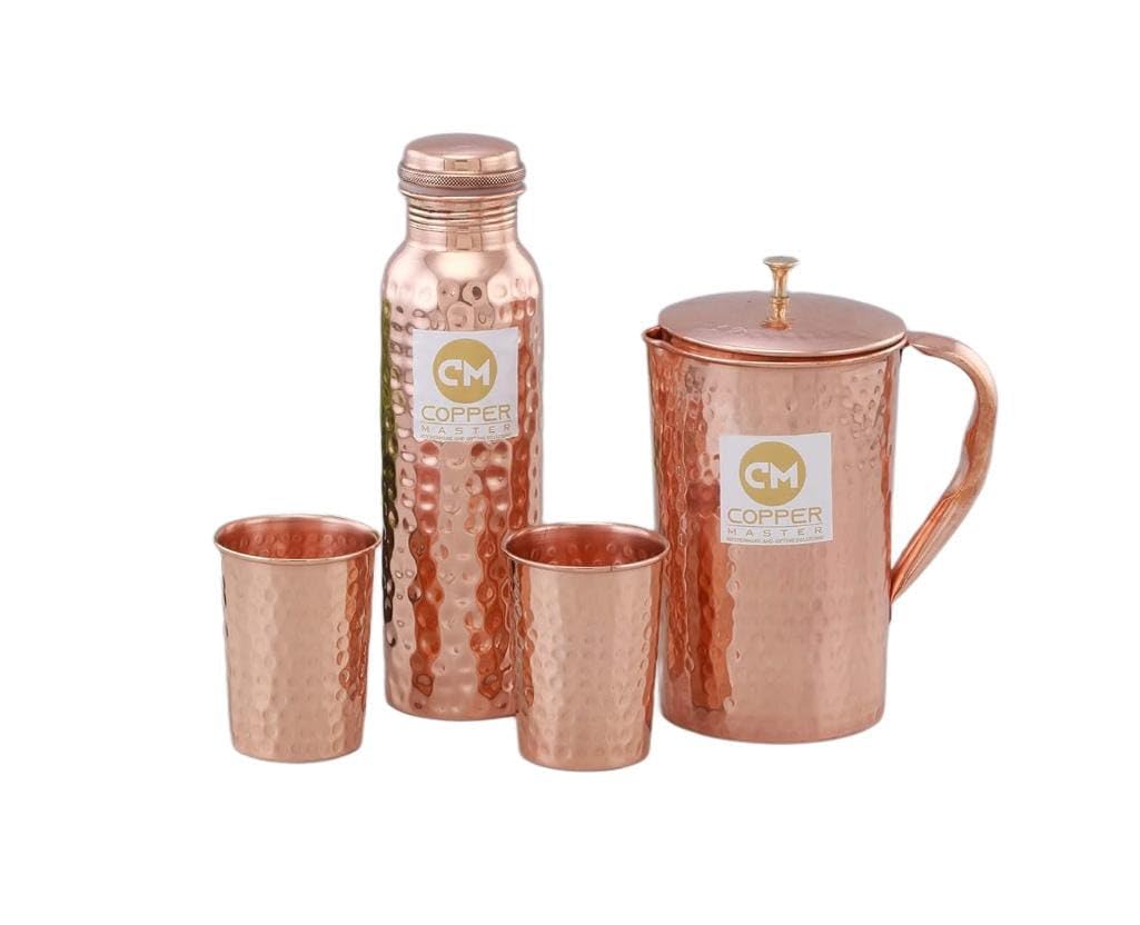 Copper-Master Hammered Jug For Dinnerware With Pure Copper Glasses And Pure Copper Bottle,Best Gifting Option For Marriage & Corporate Gifting, 1.6 Litre