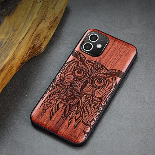 Coque en bois pour iPhone 11 12 Pro X - Protection luxe gravée hibou