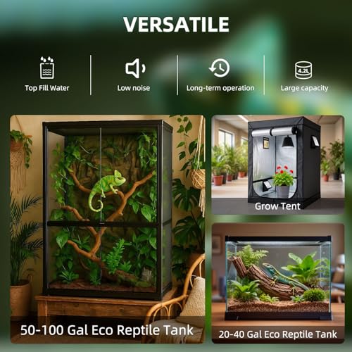 Image of Coospider 4.2L Top Fill Reptile Humidifier, Fogger Mister for Reptiles Tank, Terrariums Humidifiers with Extended Hose /Tube, Reptile Misting System for Reptiles Amphibians Herps Vivarium