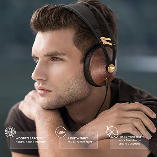 Meze 99 Classics Walnut Gold | Wired Over-Ear Headphones With Mic And Self Adjustable Headband | Classic Wooden Closed-Back Headset For Audiophiles #TOP2