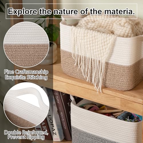 image for OIAHOMY Woven Storage Basket for Shelves, Rectangle Cotton Rope Basket