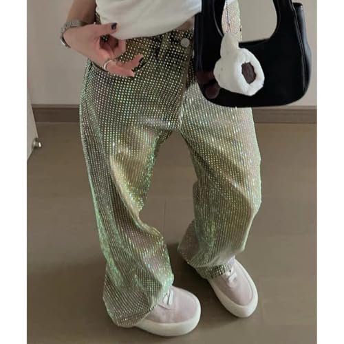 Rhinestone Jeans Men Y2k Shiny All Over Rhinestone Jeans Men Star Studded Wide Leg Denim Pants3
