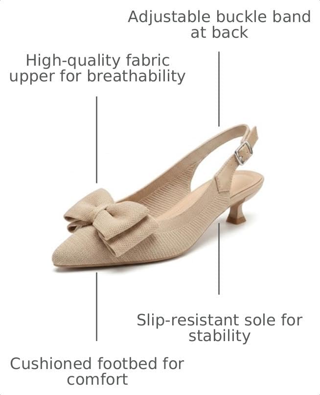 Image of youngshow Women's Slingback Kitten Heels for Work | Knit, Low Heels, Elastic Back Strap, Slip on, Pumps for Office, Wedding, Party