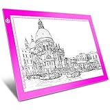 Pink A4 Dimmable LED Artcraft Light Box Tracer Slim Light Pad Portable Tablet, USB Power Cable Copy Drawing Board Tracing Table for Artists Designing, Animation, Sketching, Stenciling X-ray Viewing