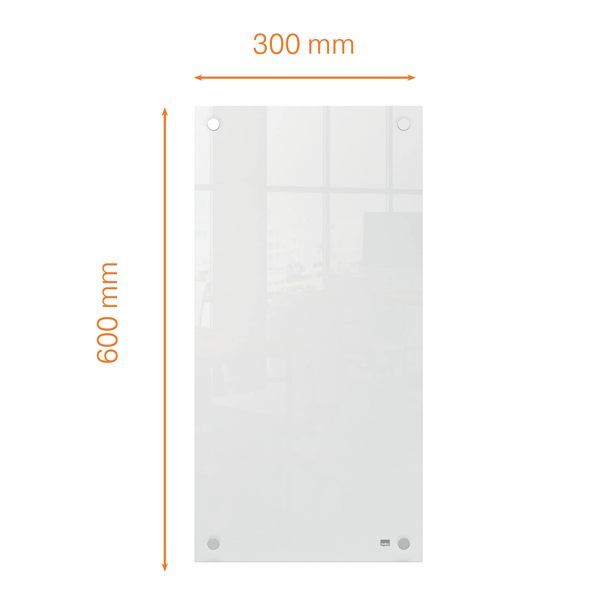 Nobo, Mała Szklana Tablica Suchościeralna, Bezramkowa, Narożny Montaż Ścienny, do Domu/Biura, 300 × 600 mm, w Zestawie Marker Suchościeralny Nobo, Kolor Biały (1915603)