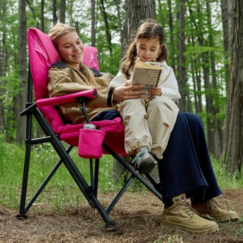 Image of EVER ADVANCED Padded Oversized Camping Chair for Women, Heavy Duty, Side Pockets, 500lbs, Pink