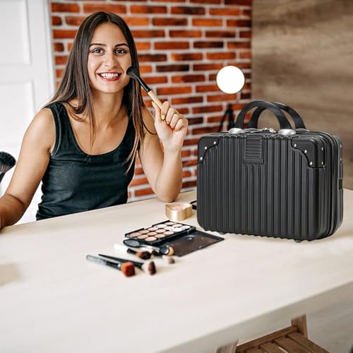 Image of Cosmetic Bag Case Travel Hand Luggage Small Portable Carrying Suitcase Makeup Case for Women Organizer Box Vanity Mini Suitcase (Black)