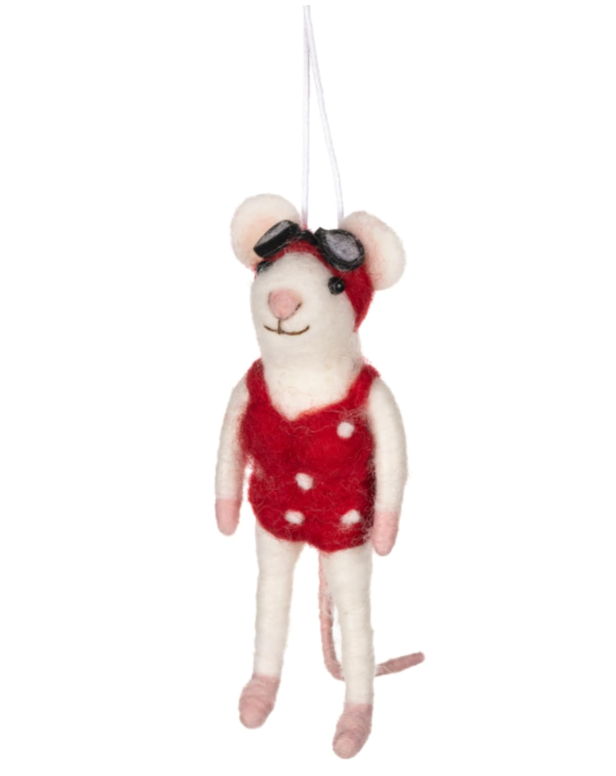 Shoeless Joe Red Wild Swimming Felt Mouse Christmas Tree Decoration | Handmade Felt Hanging Ornament | Festive Mouse With Goggles