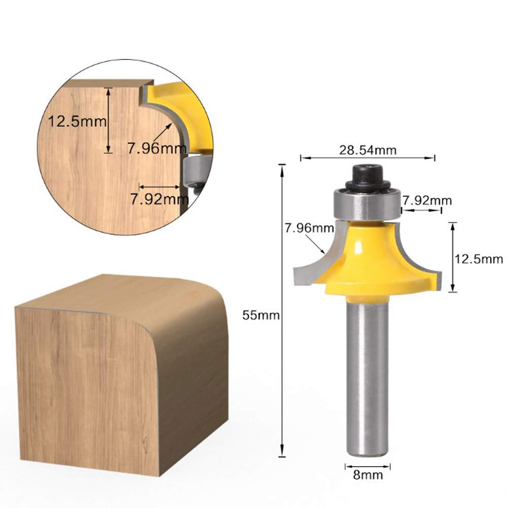 5pcs Router Bit, 8mm Shank Surface, Painted Alloy, Round Corner Trimming Router Bit R