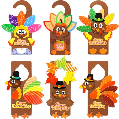 ceiba tree Thanksgiving Crafts for Kids Turkey Doorknob Hanger Decorations DIY Happy Thanksgiving Craft Kits Party Favors Home School Classroom Activities