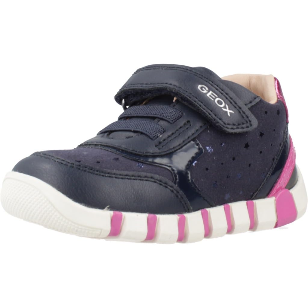 Geox Baby B IUPIDOO Girl First Walker Shoe, Navy/Fuchsia, 7 UK Child