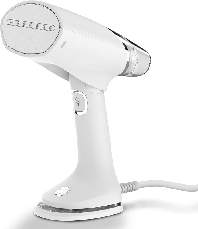 Foldable Handheld Garment Steamer - 1100 Watts of Powerful Steam - Dual Voltage (120-240) Great for worldwide Travel, Comes with Travel Bag (White)