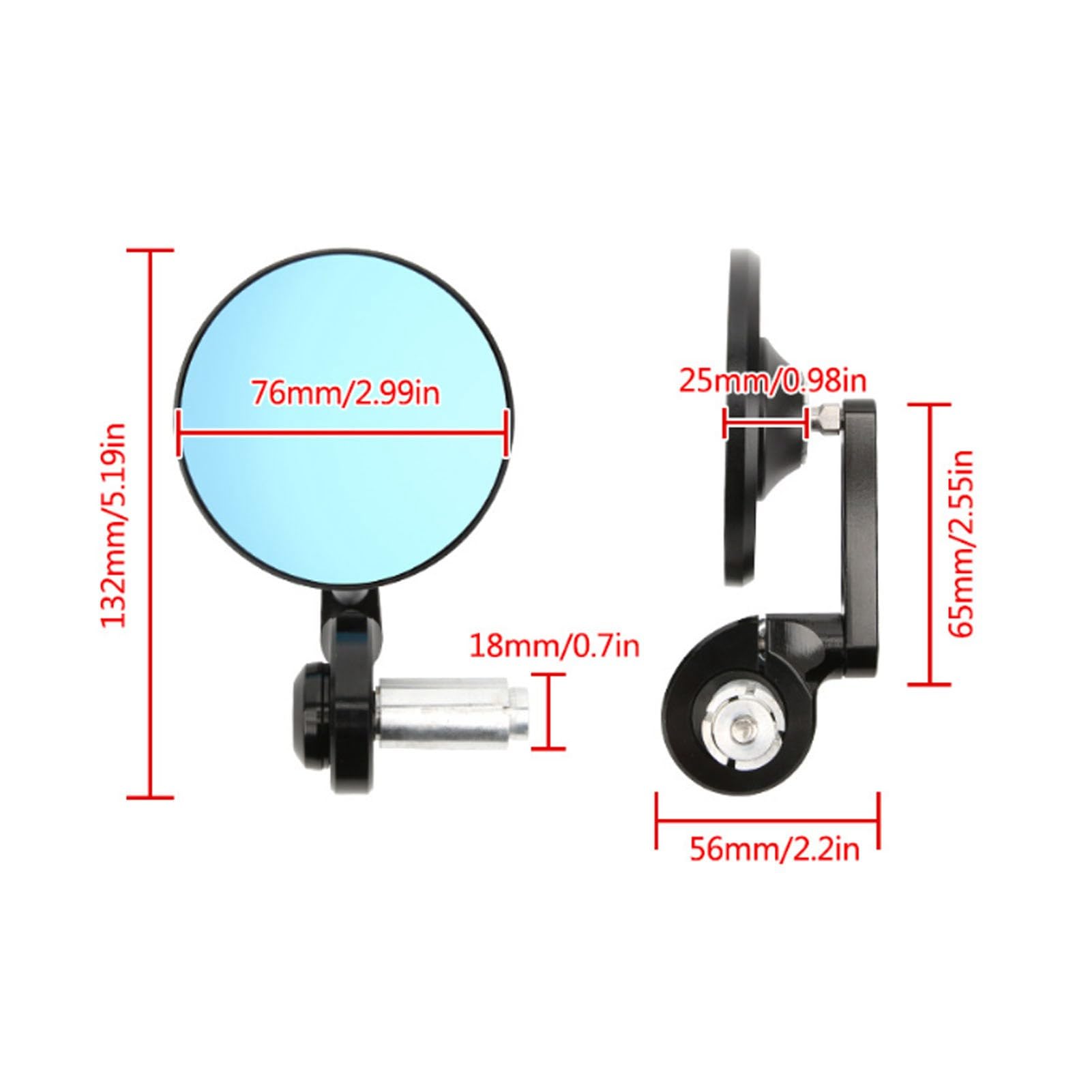 Specchietti Retrovisori Universali Per Moto – Rotondi, In Metallo, Con Vetro Blu Antiriflesso, Rotazione 360° Per Manubri 7/8'' E 1''