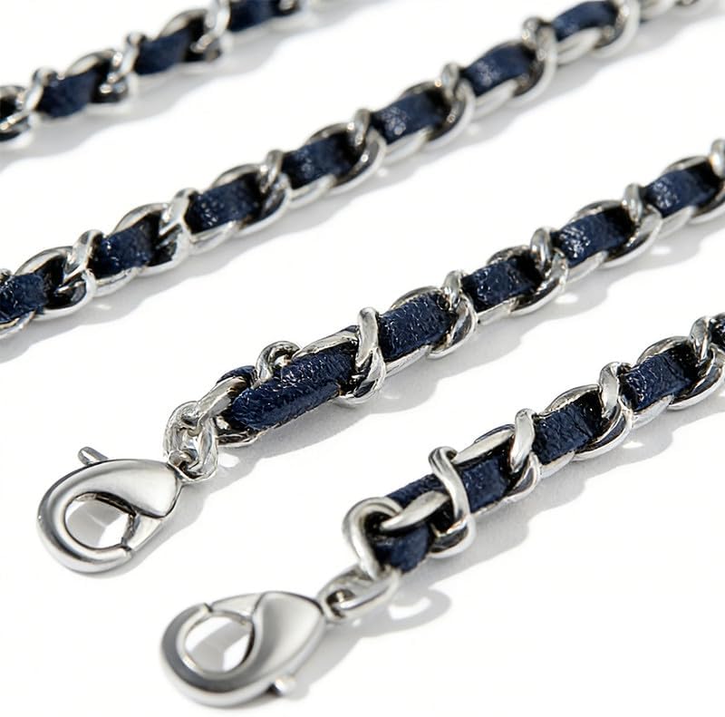 Leather Woven Purse Chain Strap Replacement, Navy Blue&Silver Interwoven Bag Shoulder/Crossbody Strap, 100cm (39.37in)) DIY