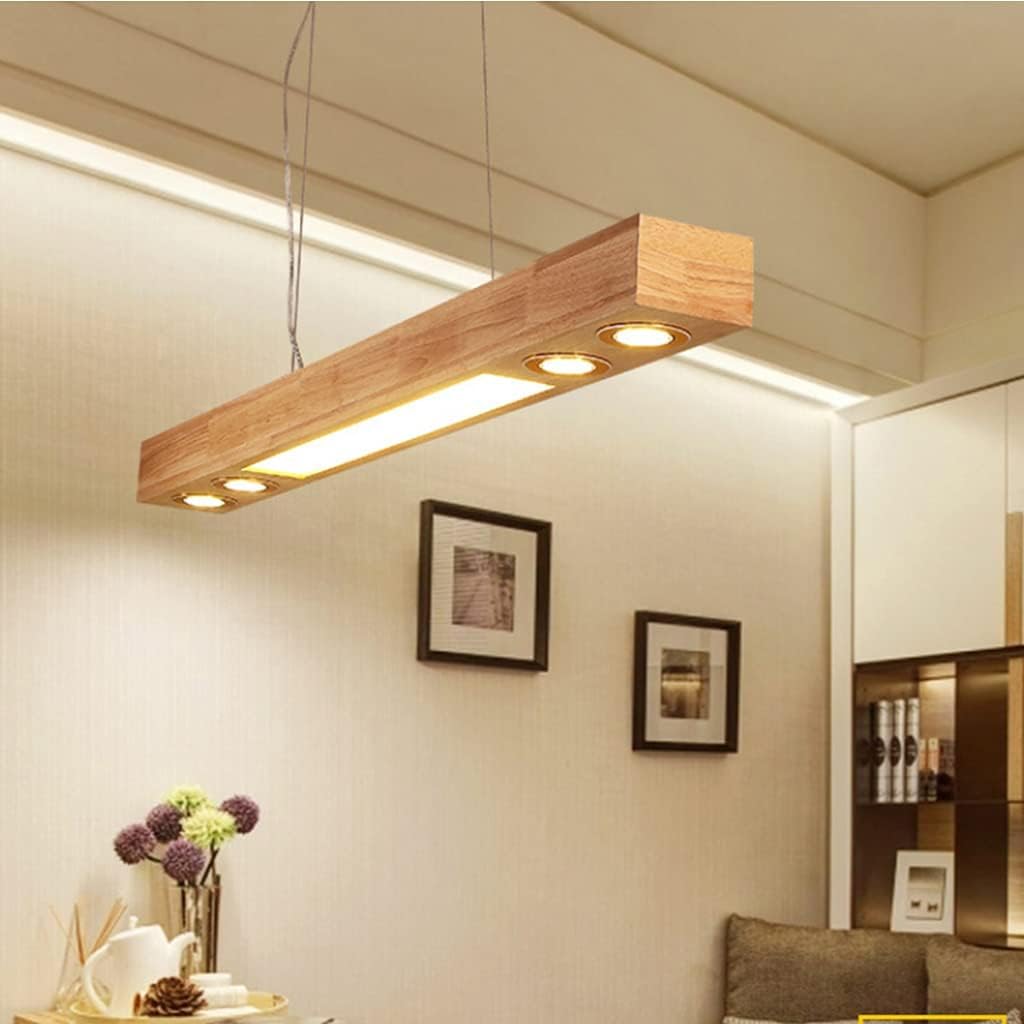 Plafonnier pour salle à manger à hauteur réglable avec éclairage LED vintage en bois