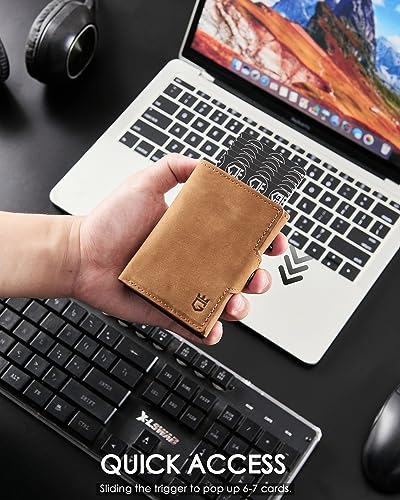 Image of Mens Wallet Card Holder for AirTag, Leather Smart Wallet for Men, Airtag Wallet Pop Up Wallet, RFID Blocking, Slim, Minimalist, Large Capacity - 14-18 Card Capacity | ID Window | Cash Slot (Brown)