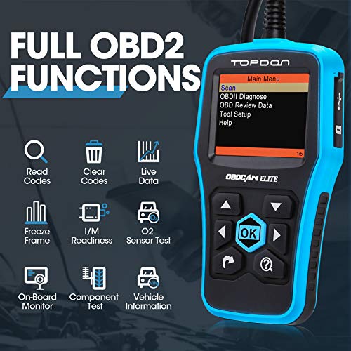 Code Reader ABS SRS OBD2 Scanner TOPDON Elite Diagnostic Scan Tool Full OBDII Functions in Graphical Display DTC Lookup Turn off MIL Prints Data Free Update