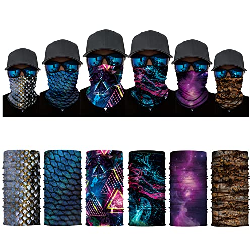 TAIYUNWEI Fascia Bandana, Copricapo Multifunzione Bandana Foulard Scaldacollo Fazzoletto da Collo Fascia Elastico,Maschera Sciarpa Senza Cuciture Multifunzionale per Yoga,Motociclismo (6-Pezzi-Cool)