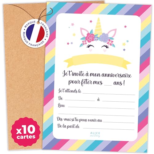 aliceandberry Einhorn Geburtstagseinladungen, 10er Pack