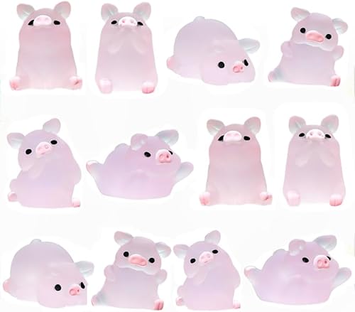 MGBISYI 12 piezas de mini resina luminosa de cerdo adornos llaves de coche mini figuras de cerdo de resina adorno miniatura cerdos de jardín figuras