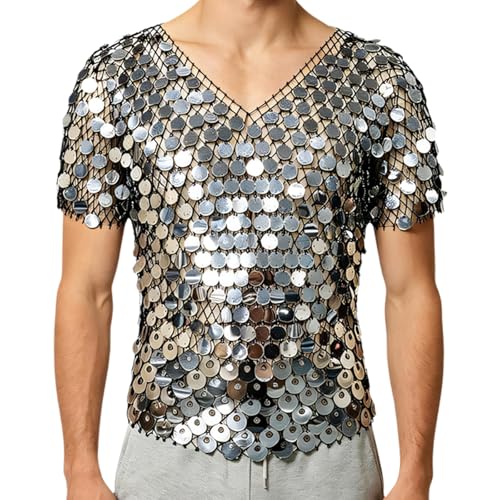 Camisa de malla con lentejuelas para hombre transpirable y elástica