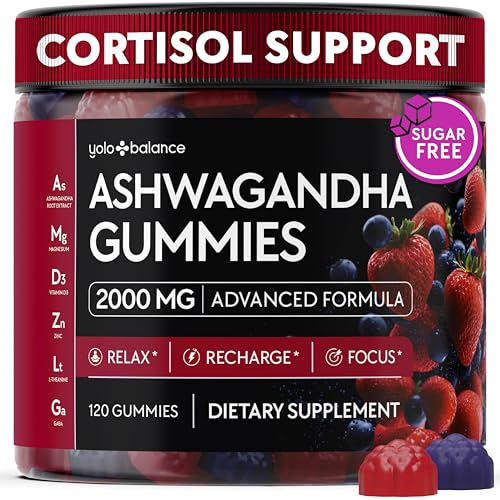 Ashwagandha Gummies 120 Count - 2000 MG Ashwagandha Supplements with L-Theanine GABA Magnesium Zinc & Vitamin D3 Sugar-Free Vegan Non-GMONatural Support for Balance