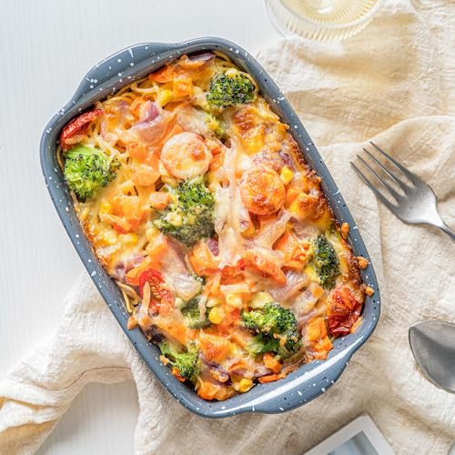 Ceramic-Bakeware-Dish-Set-of-3-Rectangular-Baking-Casserole-for-OvenHigh-Heat-ResistantLasagna-Pan-Deep-with-HandlesHandcraft-Speckle-Series-1381296Grey