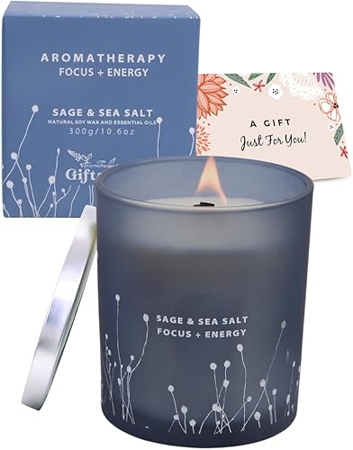 Miniatura 4 de White Sage Sea Salt Wood Wick Soy Scented Candle, 10.6 oz | Sage Candle for Cleansing House | Aromatherapy Energy Cleansing Candle for Home,