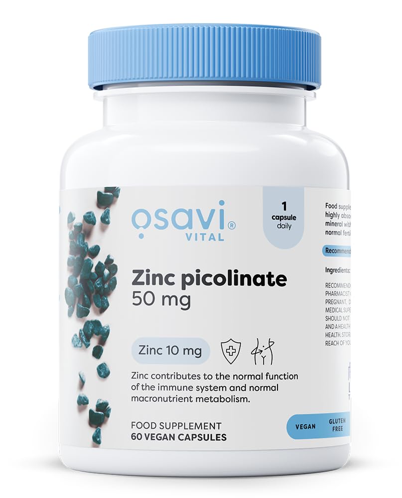 Osavi Zinc Picolinate 50mg – 60 Vegan Capsules | Highly Absorbable Zinc for Immune Support, Cognitive Function, Metabolism, and Healthy Skin | 100% Daily Zinc Requirement in One Capsule