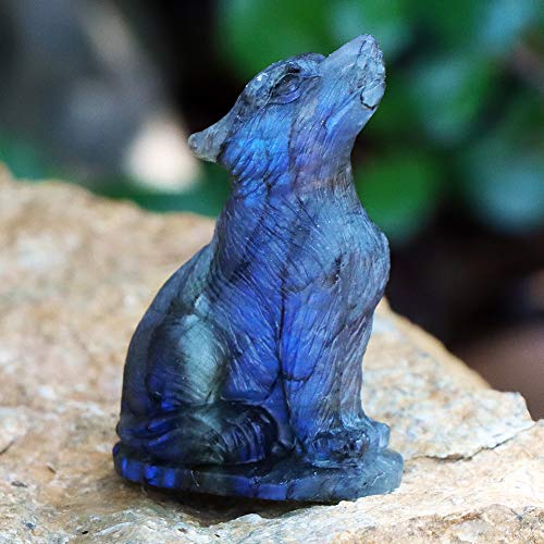 Estatua de Lobo en Labradorita tallada a mano 2.0 pulg miniatura 6
