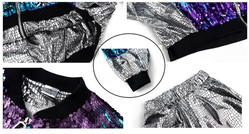 Boys' Girls' Sequin Bomber Jackets & Pants，Long Sleeve Zip up Jacket and Pants，Sparkle Sequin Outfit for Kids4