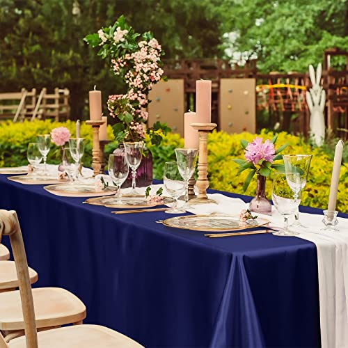 Image of TURSTIN 4 Pack Navy Blue Satin Tablecloth 102 x 58 Inch Overlay Table Cover