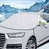 🚗【Keine Magnete, keine Kratzer!】Einige unserer Kunden Feedback, dass Magnete die Motorhaube zerkratzen würde, so dass wir diese Windschutzscheibe Abdeckung ohne Magnete produziert. Dieses neueste Upgrade Windschutzscheibe Abdeckung wird Ihr Auto Windschutzscheibe zu schützen, ohne die Motorhaube zu verletzen.