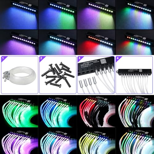 Image of AZIMOM RGB 12LED Meteor Shooting Star Kits 600pcs 0.03in 13.1ft Colorful Shooting Star Fiber Optic Starlight Meteor Kits for Car Home Roof Ceiling
