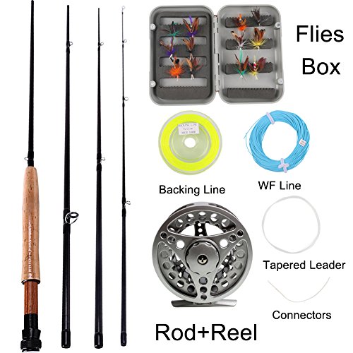 Sougayilang Saltwater Freshwater Fly Fishing Rod with Reel Lines Flies Combo Kit (Silver Fishing Kits)