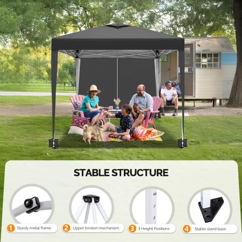 Bonnlo Carpa Plegable de 3x3m, con 4 Bolsas de Arena, UPF 50+, Gazebo y Cenador de Jardín Impermeables, para usos Exteriores, Camping, Fiestas, Playa y Patios, Gris Oscuro
