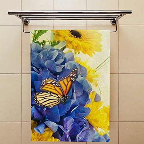 Hand Towels Face Towels Set Of 2 Summer Yellow Blue Butterfly Flowers Soft Comfortable Polyester Microfiber Fast Water Absorbent Towels For Bathroom Kitchen 30X15 Inch #TOP3
