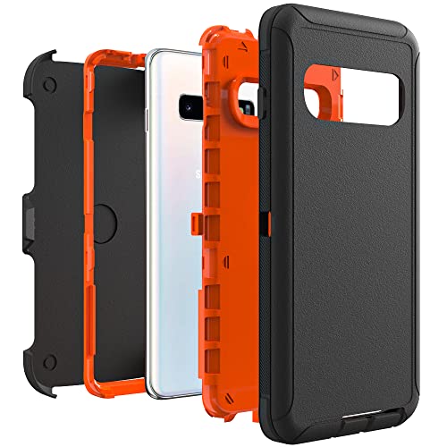 Image of Case for Galaxy S10 with Clip, Heavy-Duty Tough Rugged Shockproof Drop Protective Cover Cases for Samsung Galaxy S10, Black+Orange