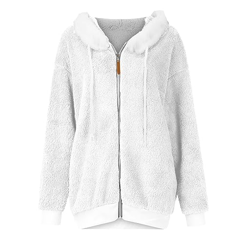 Fuzzy Fleece Jackets for Women Plus Size Hoodies Fall Winter Coats Color Block Patchwork Cardigan Coat with Pockets