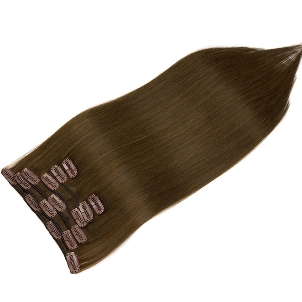 7 szt. spinek do przedłużania włosów z klipsami, ludzkie włosy Remy, proste dla kobiet, 120 g, szybkie do noszenia (Light Brown, 22 inch-120g)