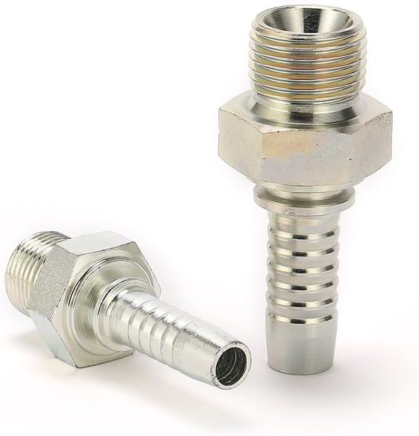 BSP Straight Male With Larger Hex Hydraulic Hose Crimping Fittings, BSP Hose Fittings, 12611A, 20PCS Set (1/4'' Hose x Male BSP 1/4'')