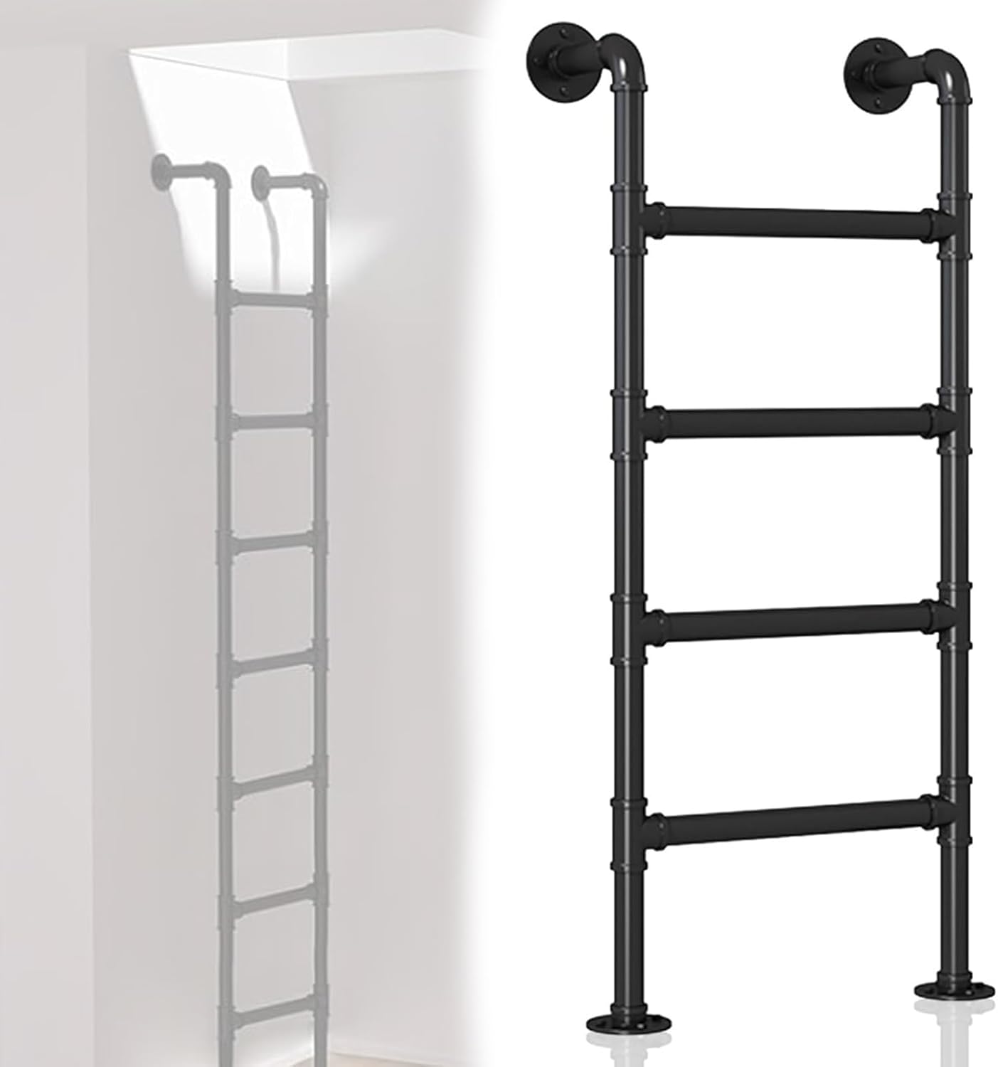 2.5m Wall Mounted Bunk Bed Ladder - Metal Loft & Egress Ladder for Attic, RV, Library, Deck, Dorm - Easy Install Emergency Fire Climbing Step (White)