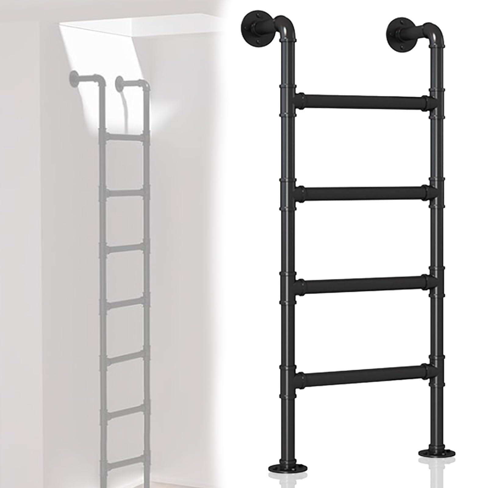 Escalera de Pared para literas, Loft, sótano, Ventana, Escalera de Emergencia, Escalera de Metal para ático, Autocaravana, Biblioteca, terraza, Dormitorio, fácil instalación(Black,1.8m)