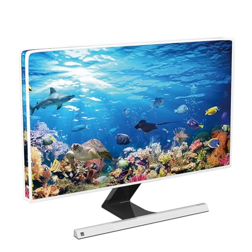 Image of Underwater Waterproof Screen TV Cover 32 Inch Ocean Undersea Life Tropical Fish Turtle Coral Design Television Covers Dust-Proof Anti-Scratch Anti-Static Protective Cover for LED LCD OLED TVs