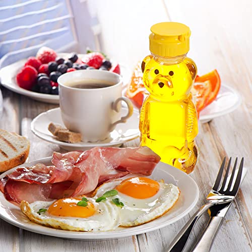 Thenshop 36 Pcs Honey Bear Bottle,Plastic Honey Squeeze Bottle,Honeybear Squeeze Jars,Cute Empty Container with Yellow Flip Lid for Syrup Sauce,Juice Storing and Dispensing, Transparent(240 Ml/ 8 oz) by Thenshop - Image 5