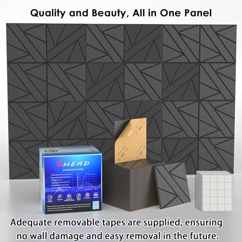 24 Pack Self-Adhesive Soundproof Wall Panels, 12 x 12 x 0.47 In Sound Proof Foam Panels for Walls, 1.2lb/ft³ High Density, Thicker 0.47in, Acoustic Panels, Noise Dampening Panels for Studio Black - Thumbnail 7