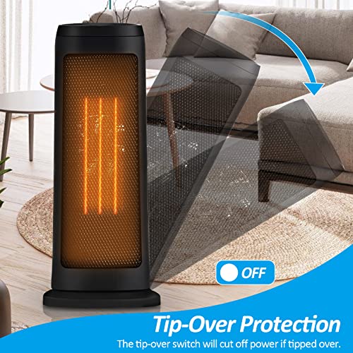 Ikodm Ventilatorkachel, 2000 W, draagbare ventilatorkachel, multi-bescherming, energiebesparend, stil, 60 graden oscillatie, 12 uurs timer, elektrische verwarming (zwart) - Afbeelding 5