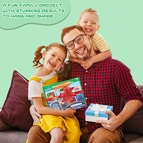 3 Pack Paint By Numbers For Kids Ages 8-12, Pre-Printed Acrylic Oil Painting, Includes (8X10, 8X9, 8X8 Inch) Framed Canvas With 30 Acrylic Paint Pots, 5 Brushes For Kids, Art Supplies For Kids 9-12 #TOP5