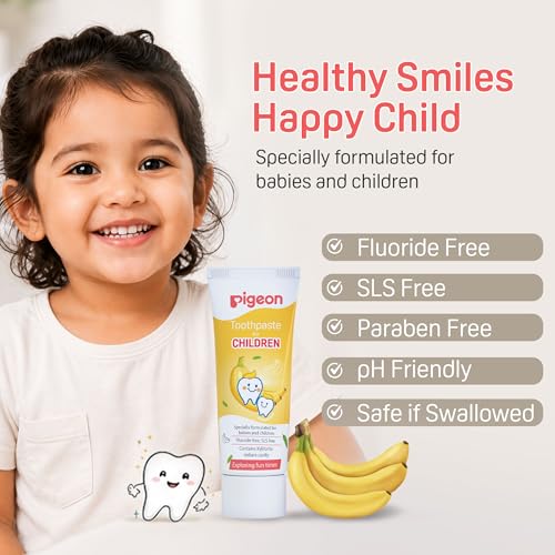 Image of Pigeon Banana Toothpaste for Babies & Kids 45 g | Fluoride & SLS Free | Gentle Daily Oral Care | Mild Banana Flavour